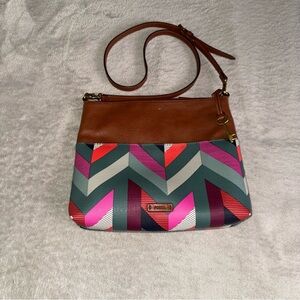 Fossil leather Stylish Chevron Patterned Crossbody Bag